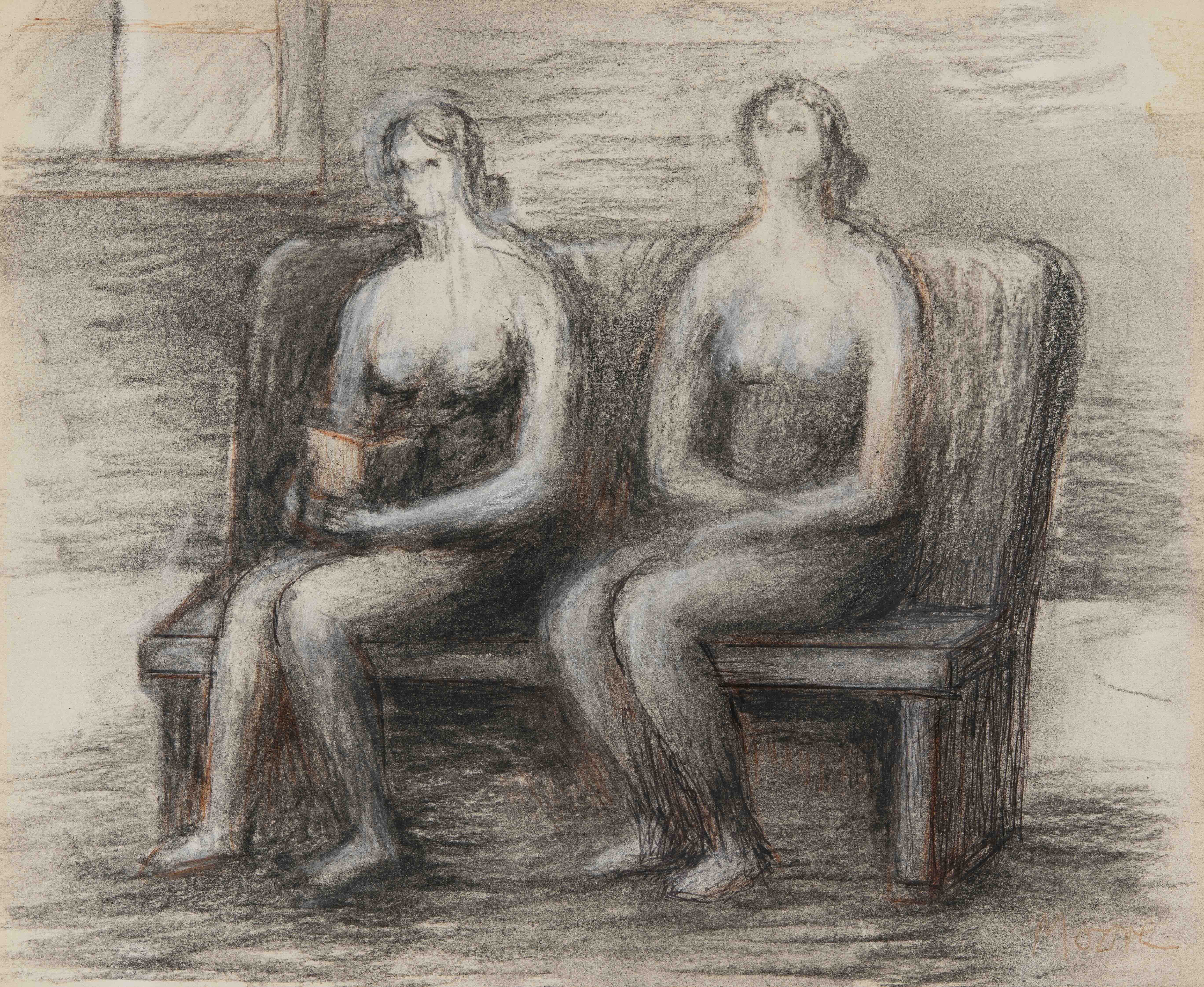 Two seated women in an interior